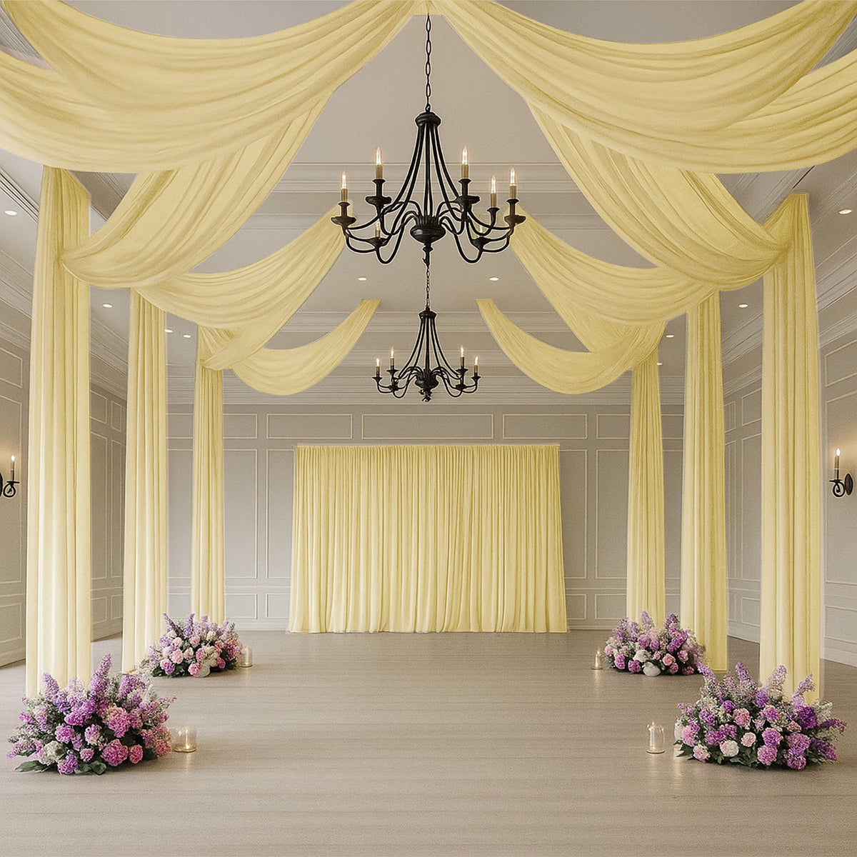 Champagne Sheer Backdrop Drape – 5ftx32ft Wedding Arch & Ceiling Decor Panel, Wrinkle Free with Soft Shimmer