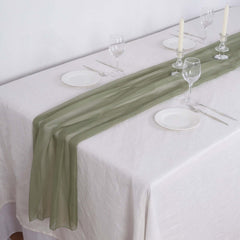 Chiffon 6ft Table Runner Dusty Sage Green - Flowy & Lightweight Table Decor